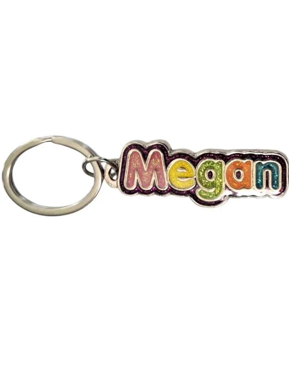 SWIBCO NW0T Colorful Galaxy Keychain Silver Metal Personalized Name: MEGAN